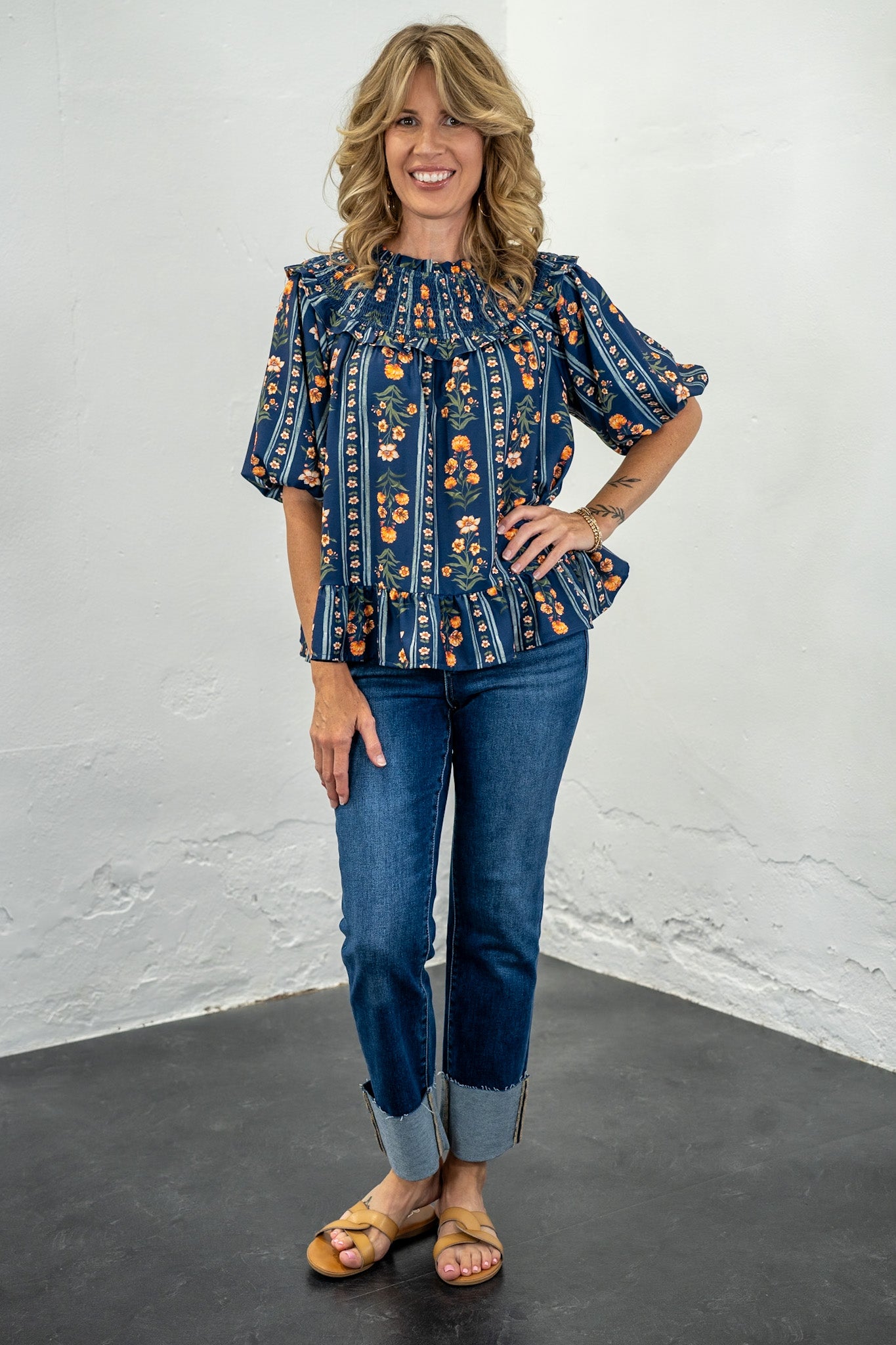 Genevieve Navy & Rust Floral Top