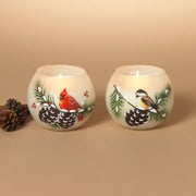 Winter Bird Design Glass Candle