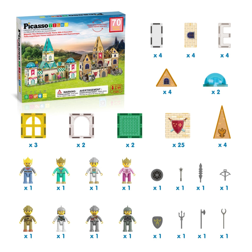 70pc 2-in-1 Castle Magnetic Tile Building Set
