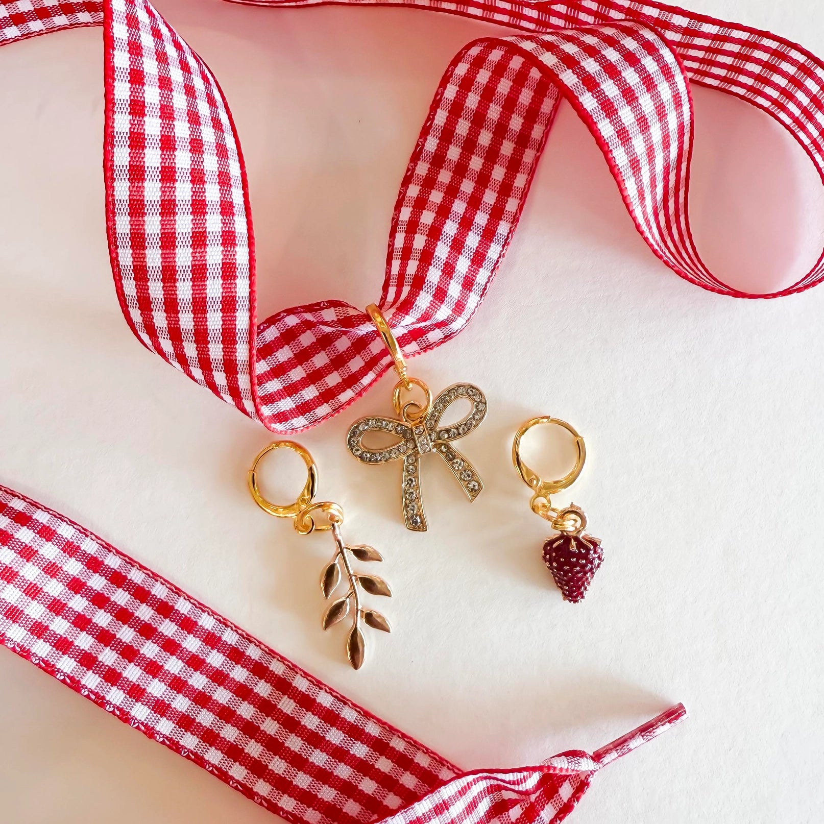 Red Gingham & Cherries Shoe Charm & Laces Set