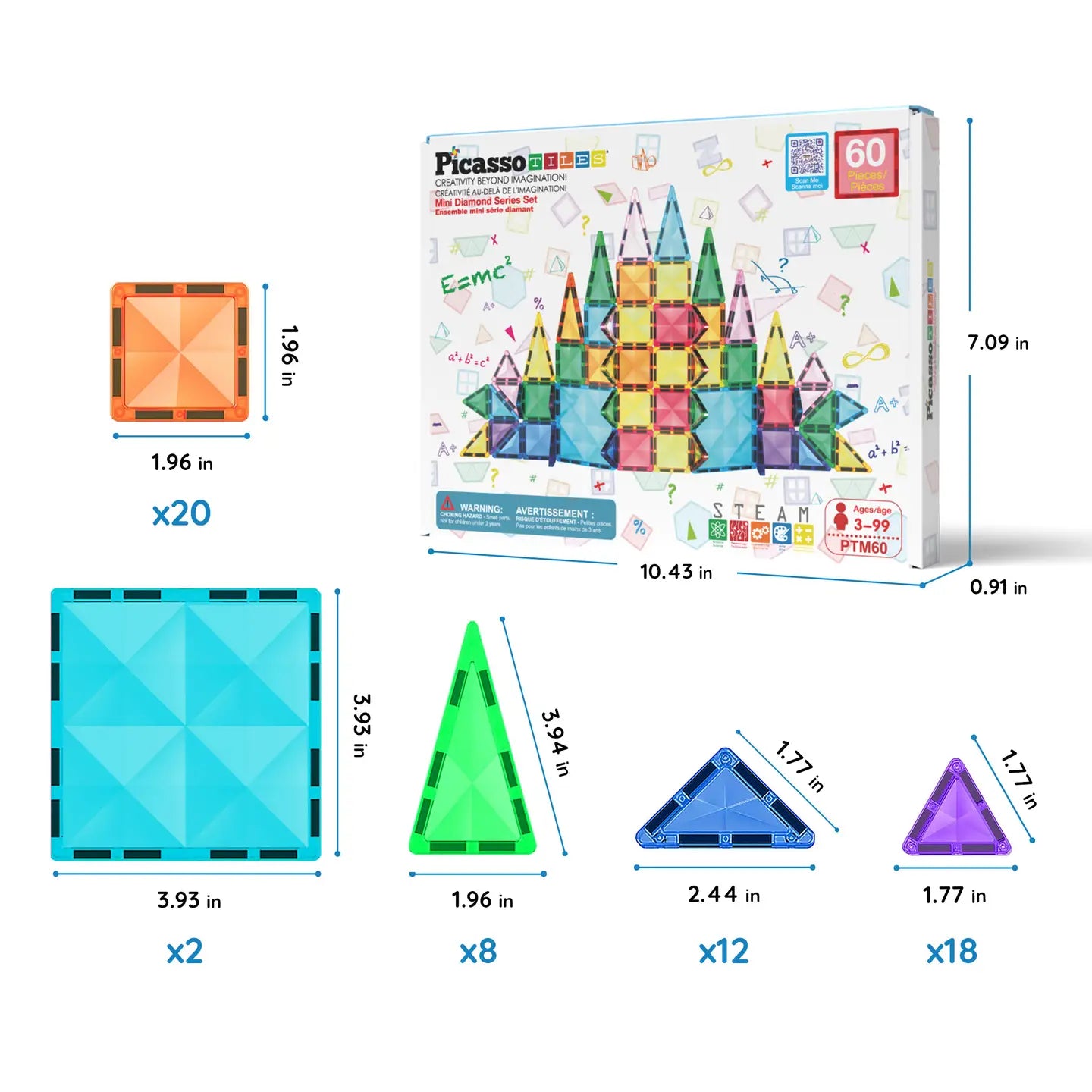 60pc Mini Diamond Magnetic Tile Set