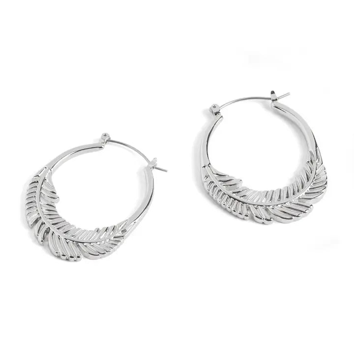 Silver Feather Hoops