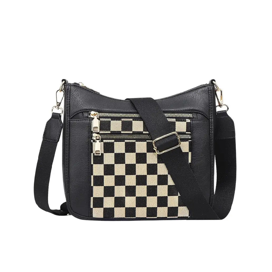 Gina Black Checkered Messenger Bag