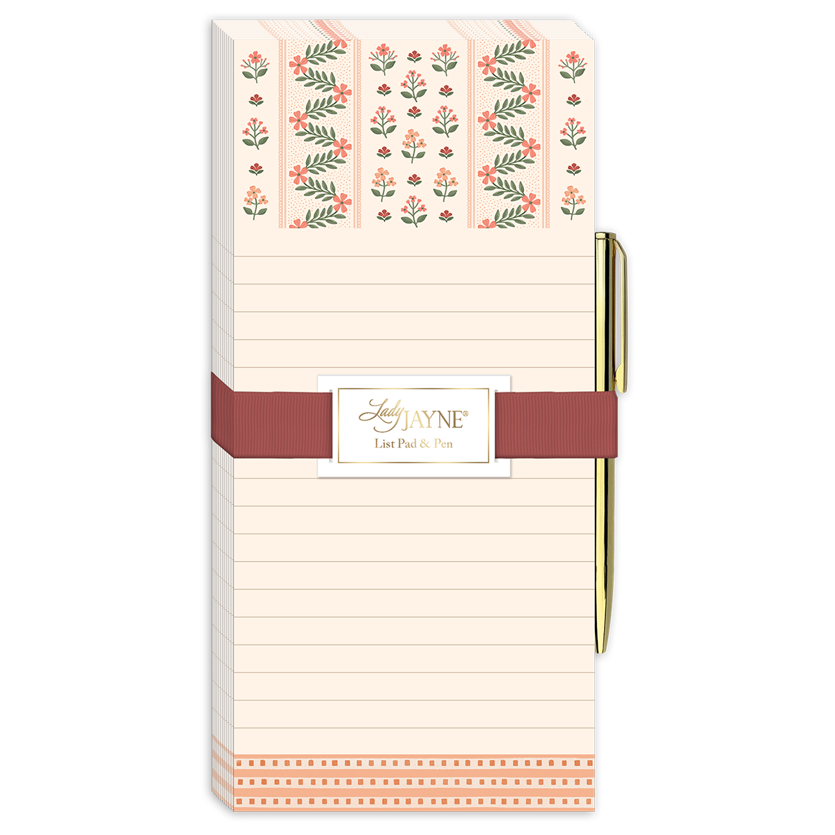 Coral Stripe Magnetic List Pad with Pen