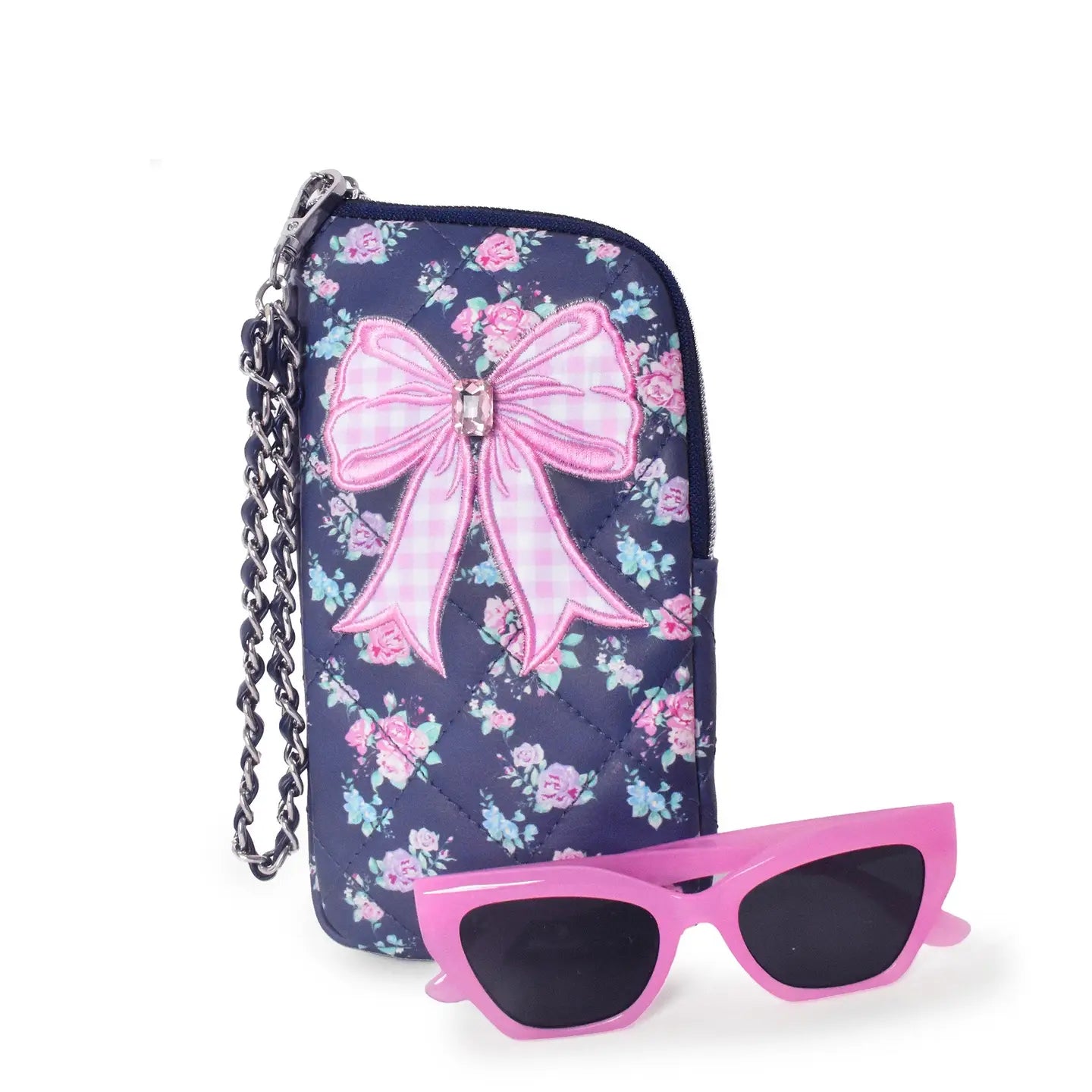 Navy Floral & Bow Sunglasses & Wristlet