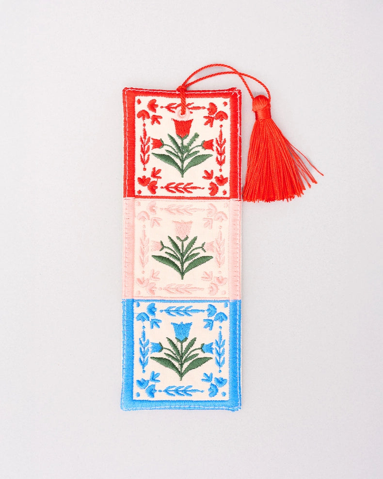 Folk Floral Embroidered Bookmark