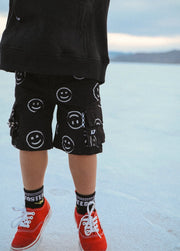 Black Smiley Cargo Shorts