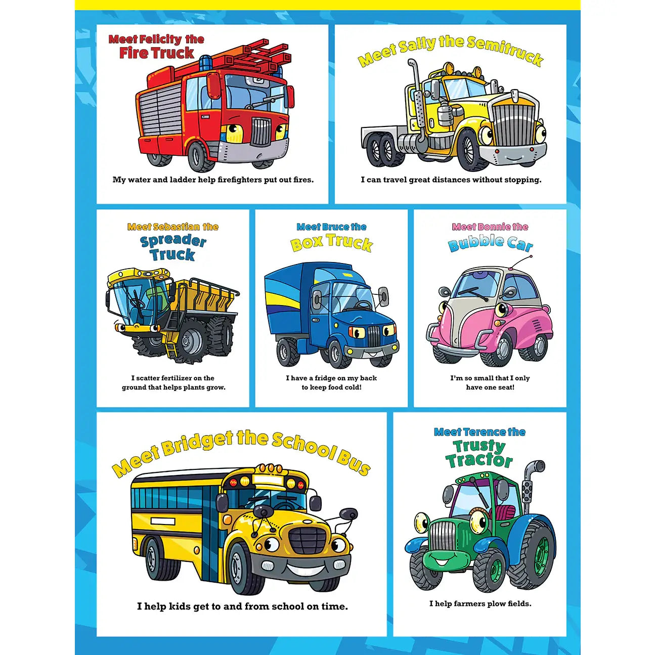 Trucks, Tractors & Cars Coloring Book