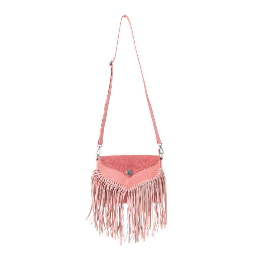 Pink Fringe Leather Crossbody