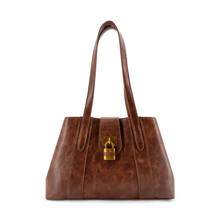 Fiora Signature Lock Handbag - Brown