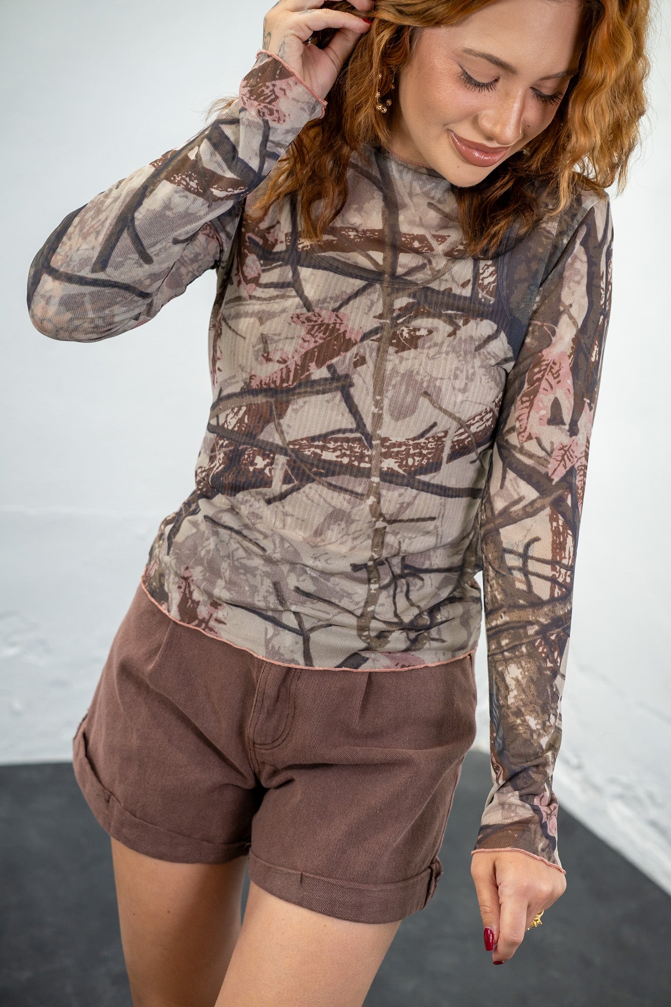 Hidden In Style Mesh Camo Top