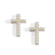 Silver Pearl Cross Studs