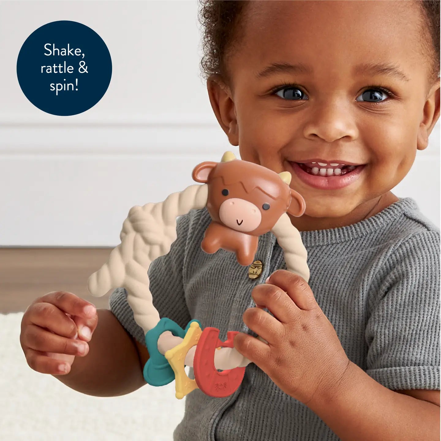 Highland Cow Ritzy Rattle™ Silicone Teether Rattle