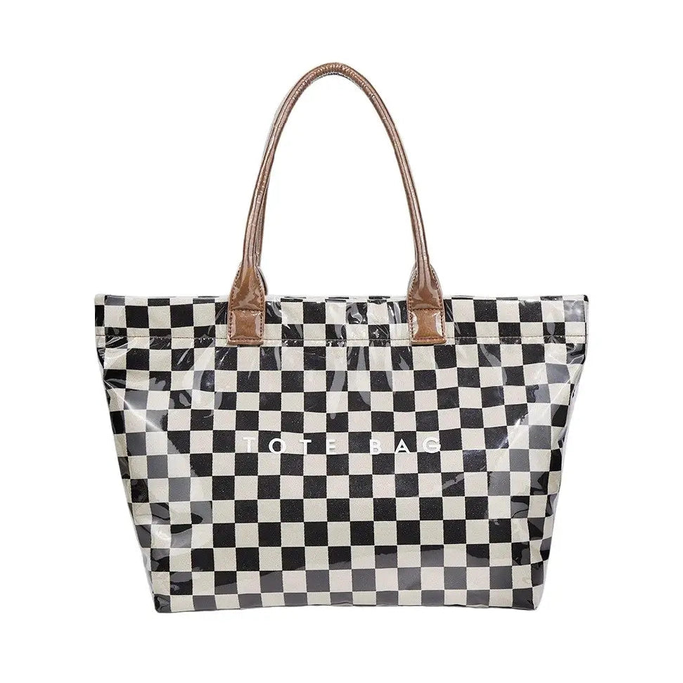 Brown Checkered Tote Bag