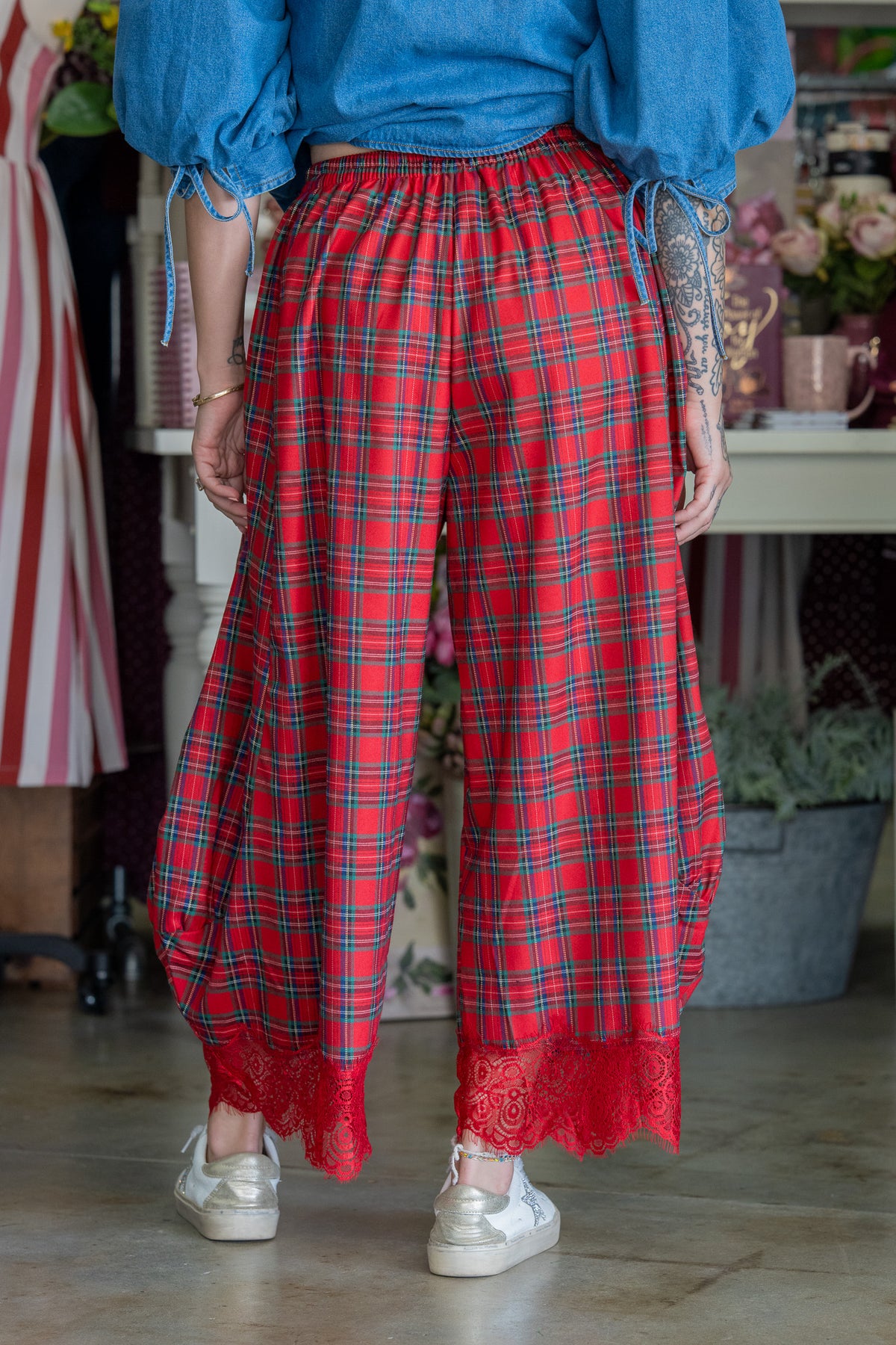 Jingle Bell Plaid Lace Pants