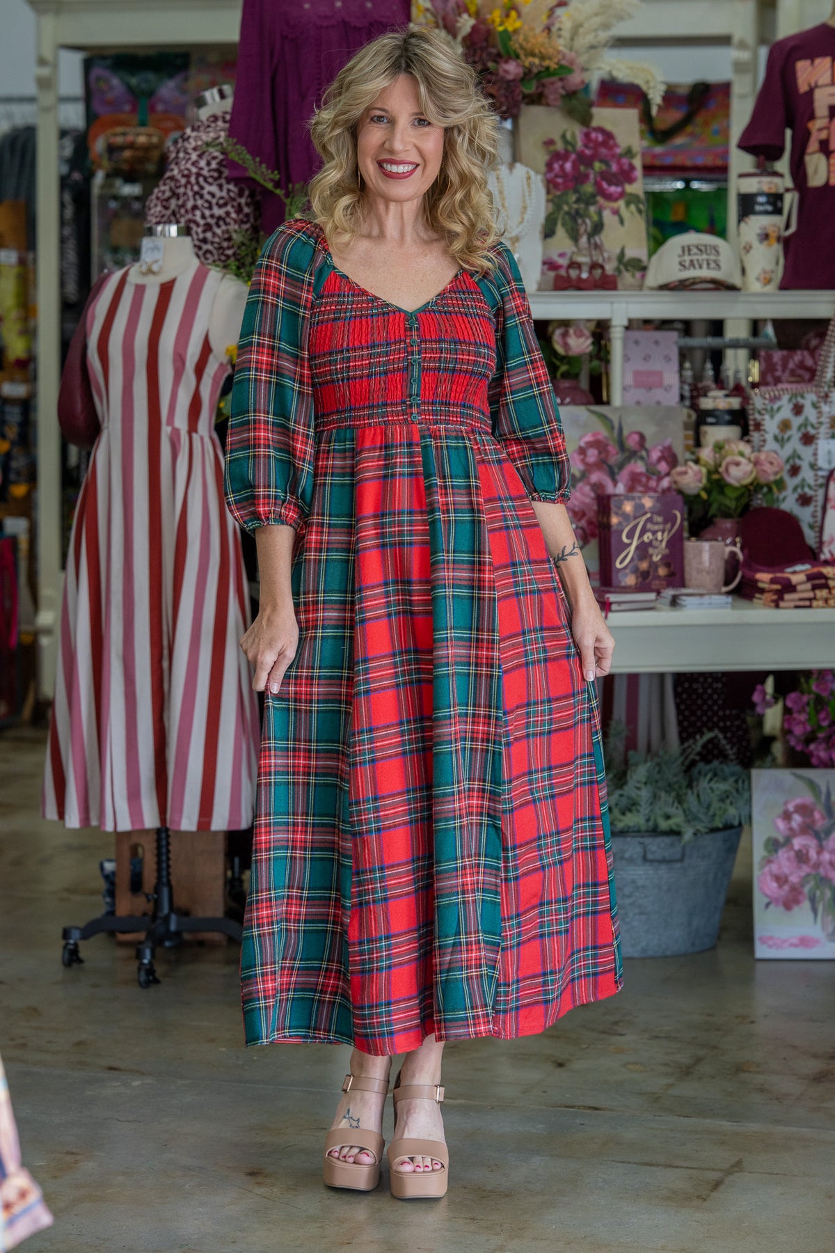 Under The Mistletoe Plaid Dress