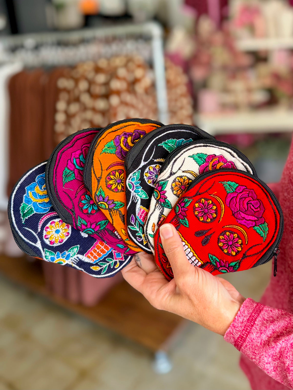 Sugar Skull Embroidered Coin Pouch