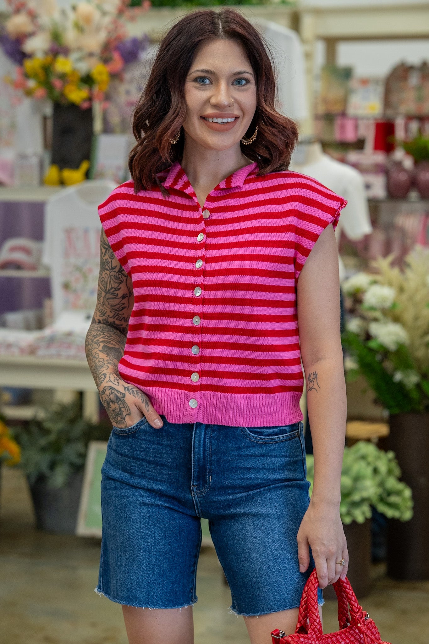 Barbara Pink & Red Knit Top