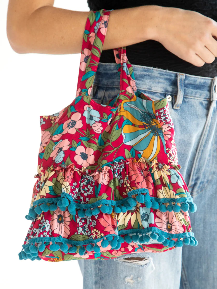 Red Floral Mini Ruffle Tote