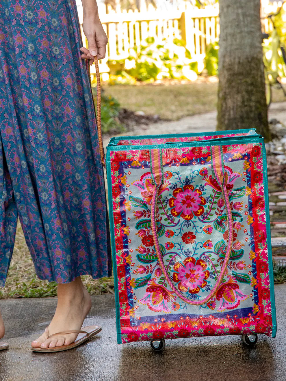 Folk Flower Rolling Tote Bag