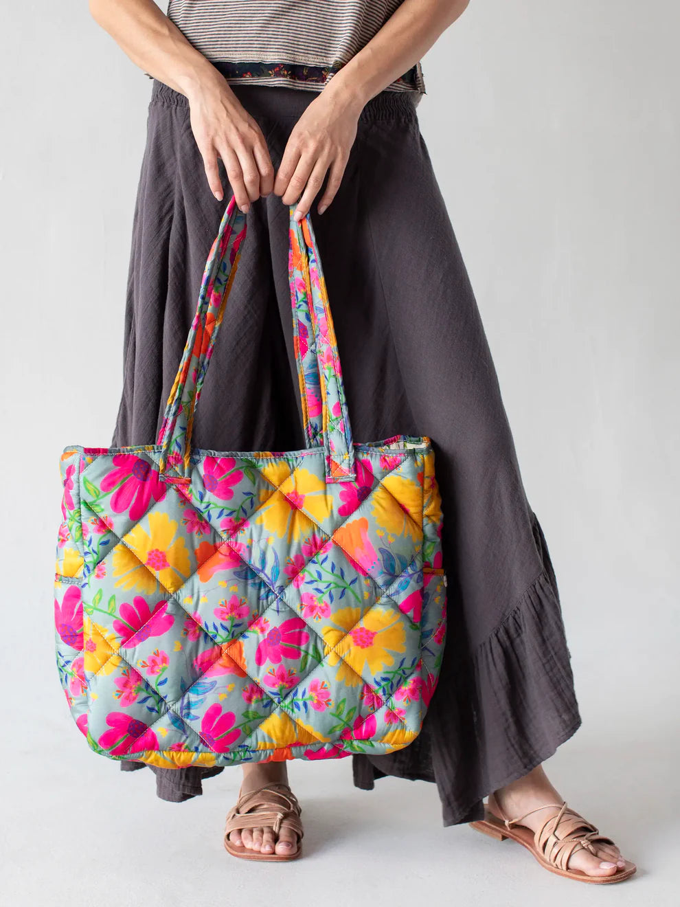 Dusty Blue Floral Reversible Tote