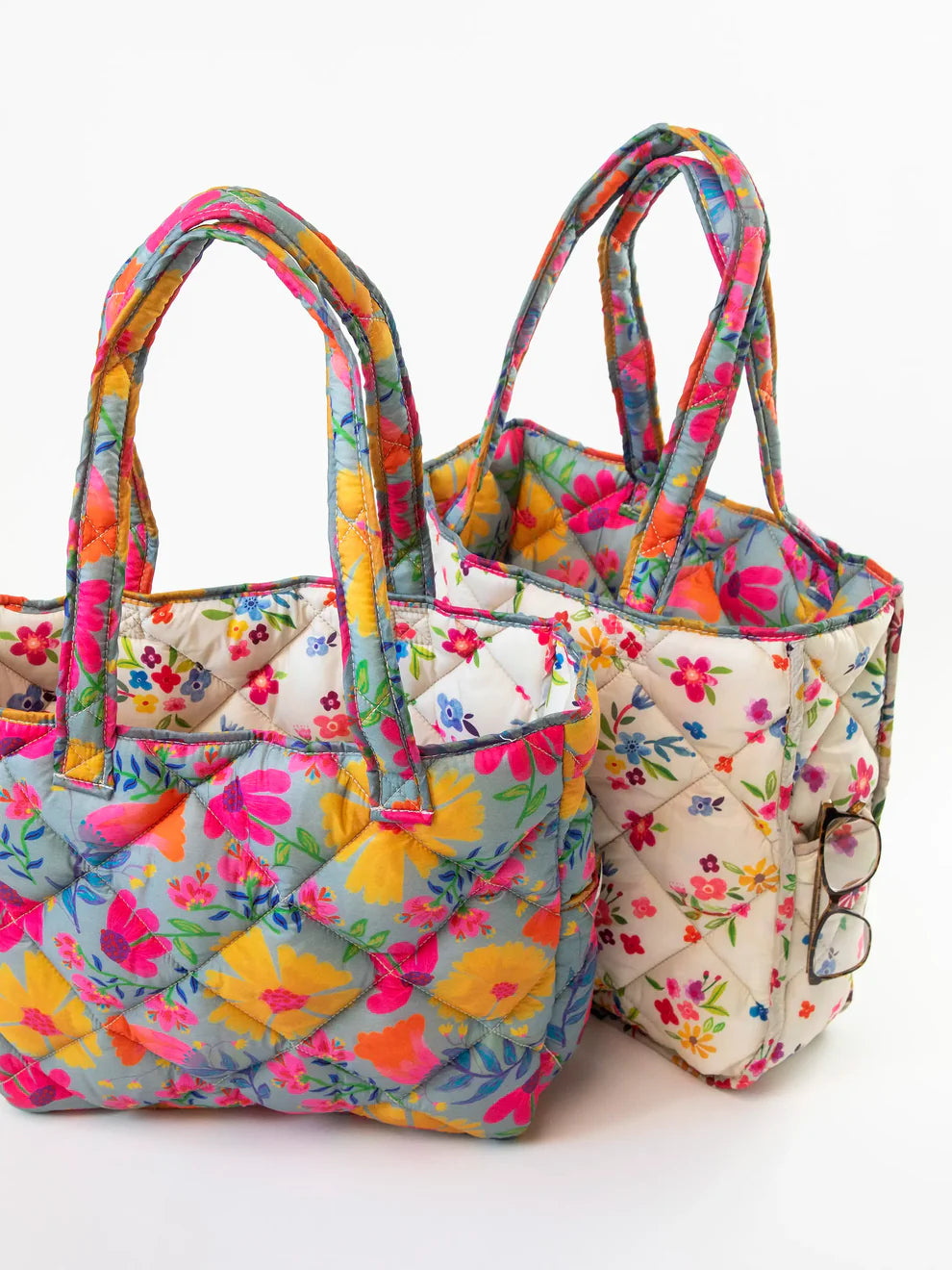 Dusty Blue Floral Reversible Tote