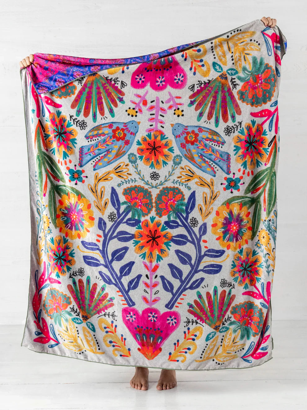 Folk Birds Cozy Throw