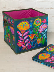 Navy Folk Floral Collapsible Storage Bin