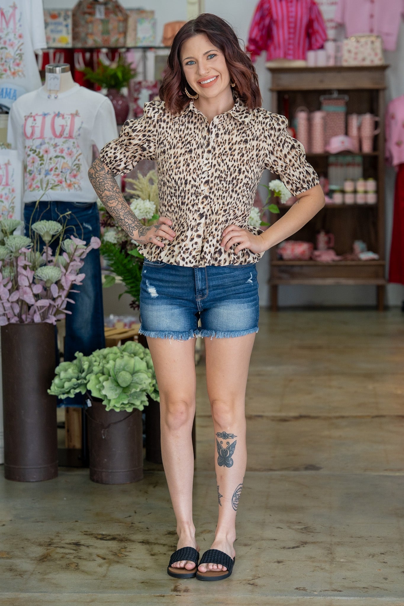 Kate Smocked Leopard Top