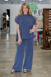 Alma Mock Neck Navy Pant Set