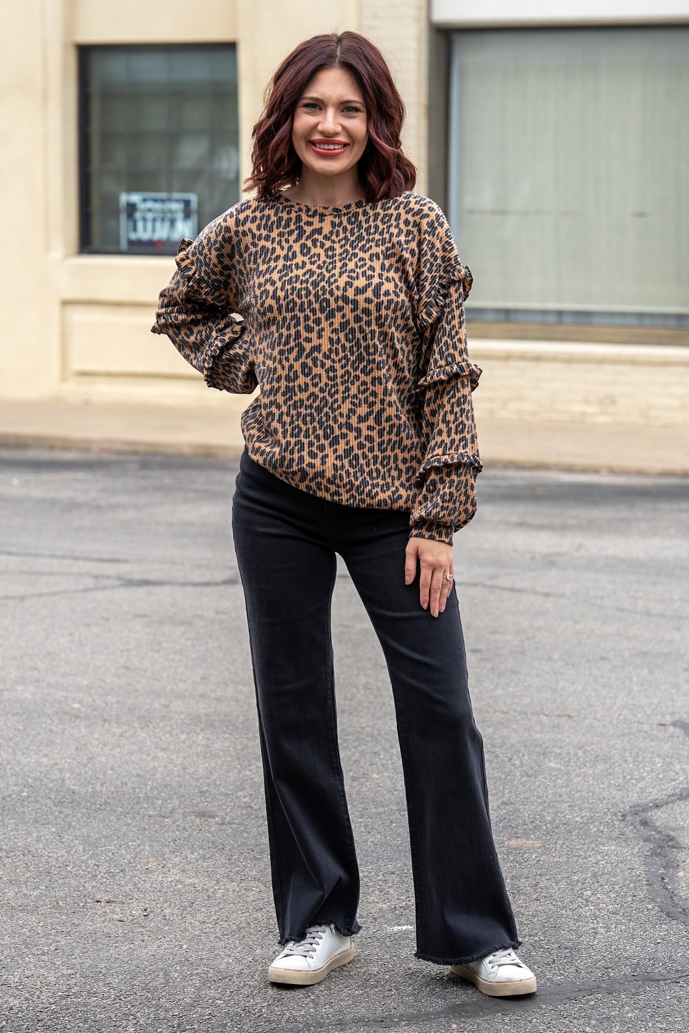Caroline Urban Camel Leopard Top