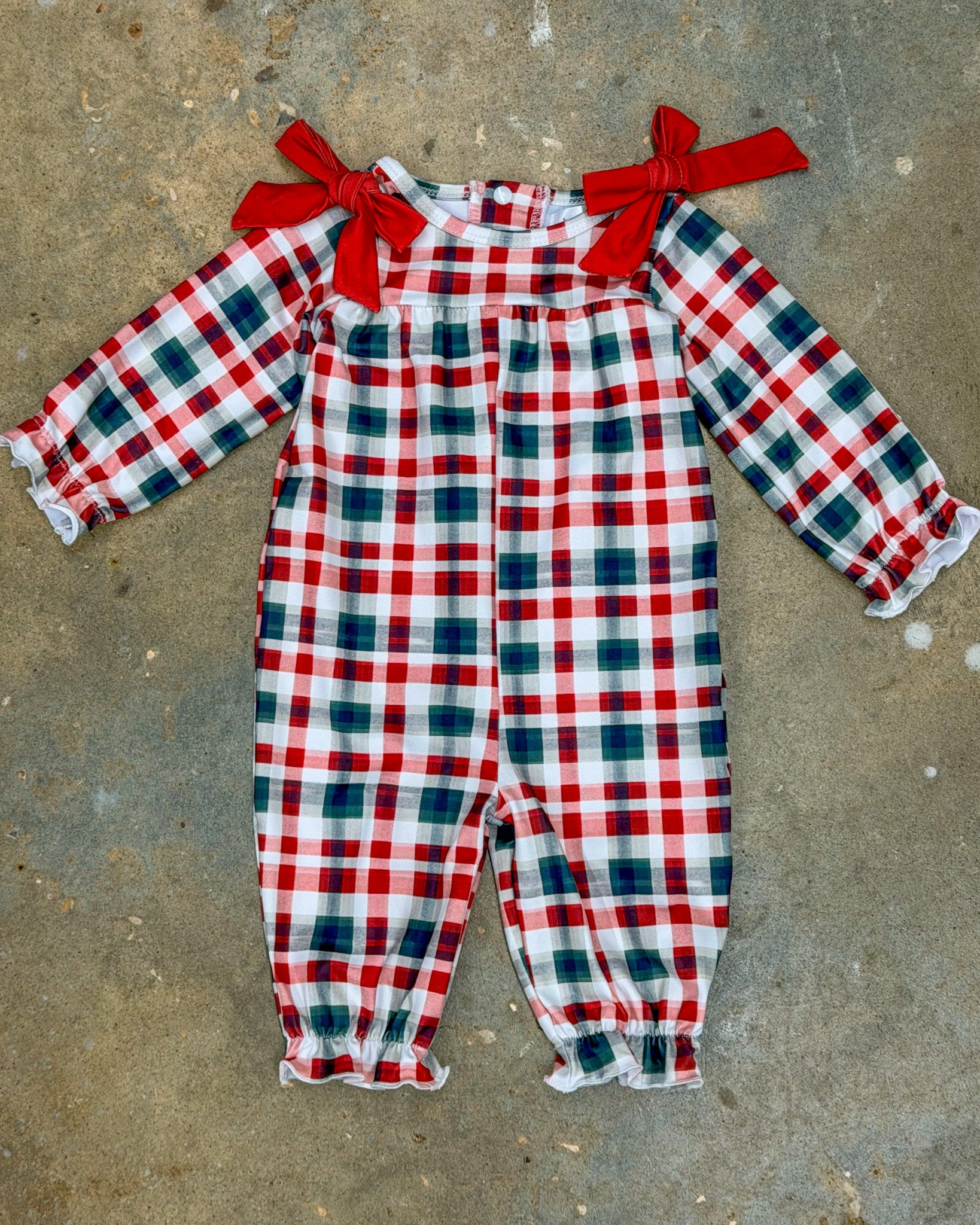 Merry Plaid Baby Bow Romper
