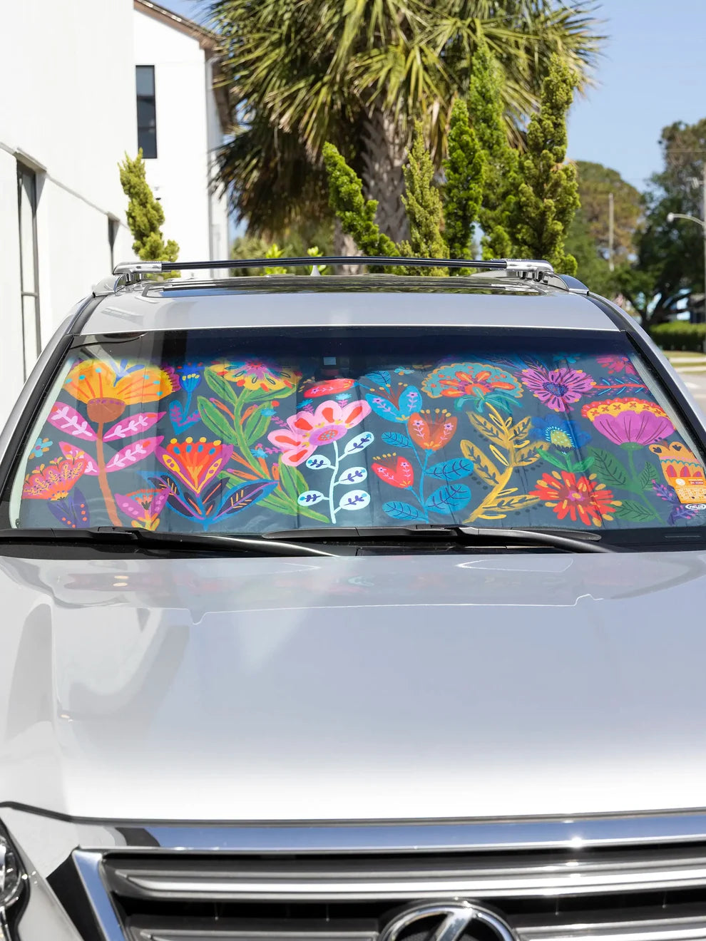 Navy Floral Car Sun Shade