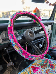 Pink Floral Steering Wheel Cover