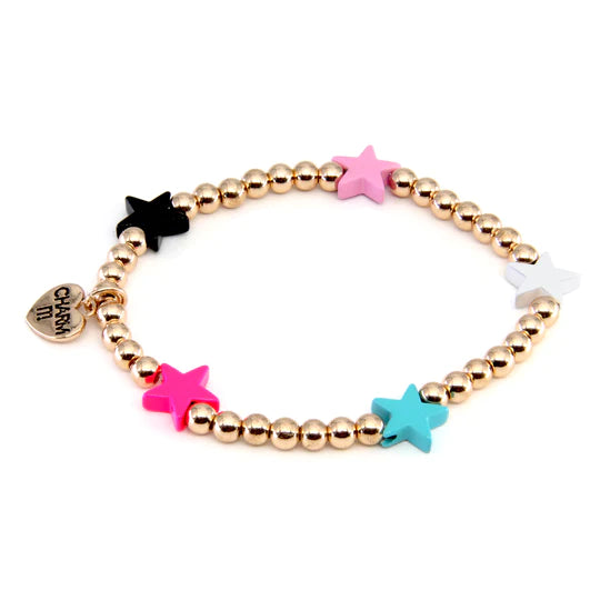 Gold Bead Multi Star Stretch Bead Bracelet