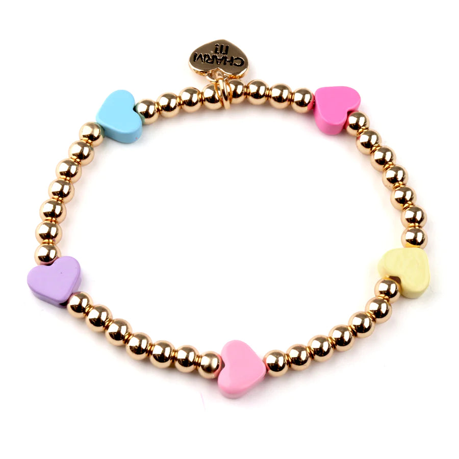 Gold Bead Multi Heart Stretch Bracelet