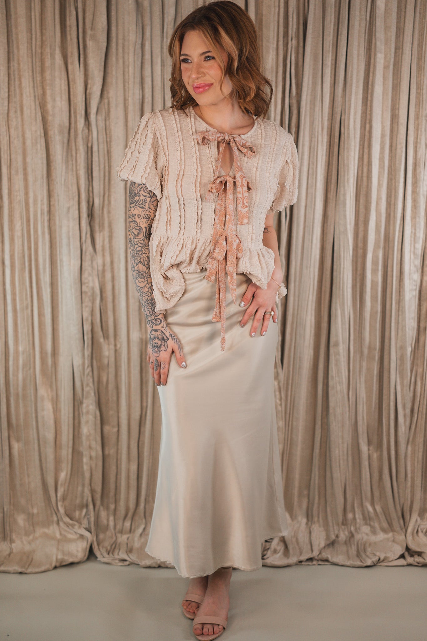 Henley Beige Satin Skirt