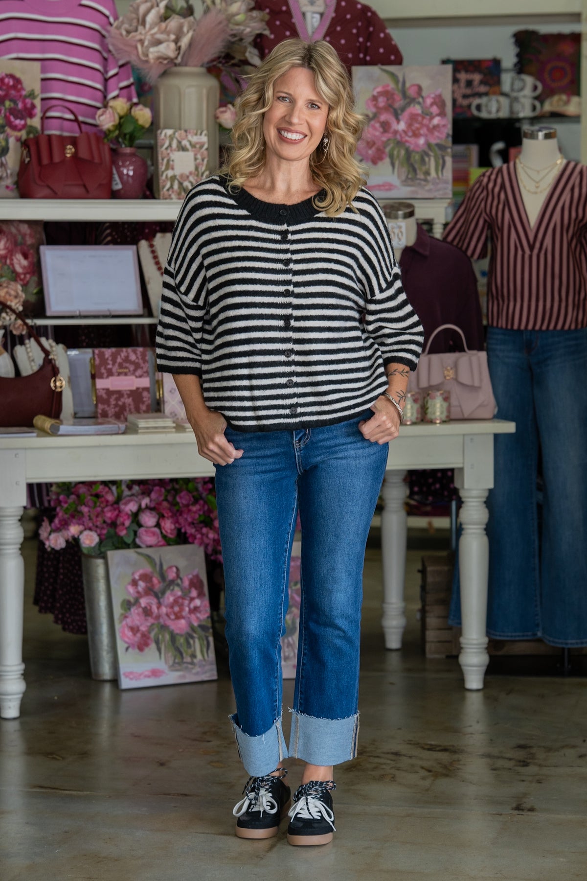 Charity Black Striped Cardigan