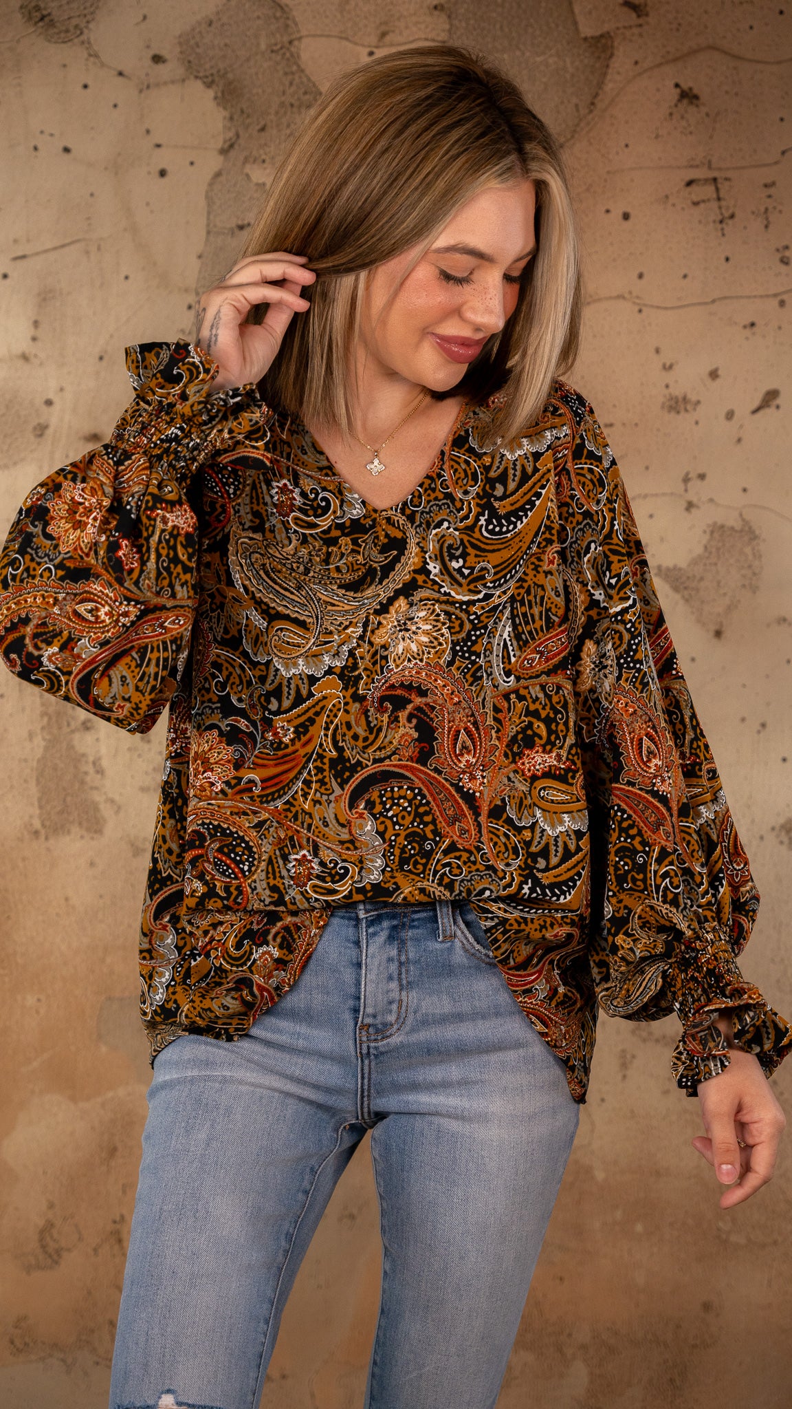 Cordelia Rust Paisley Top