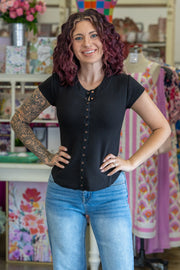 Emilee Snap Button Black Top
