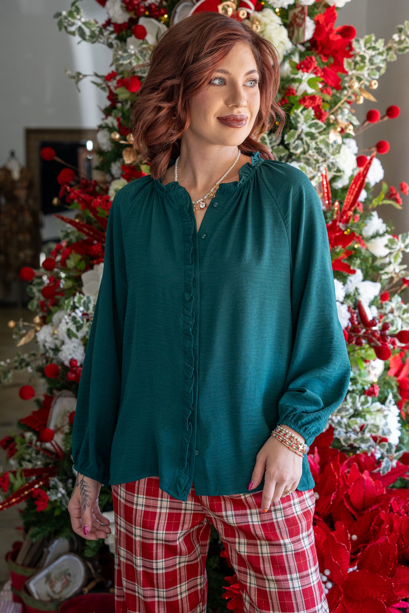 Alice Green Ruffle Blouse