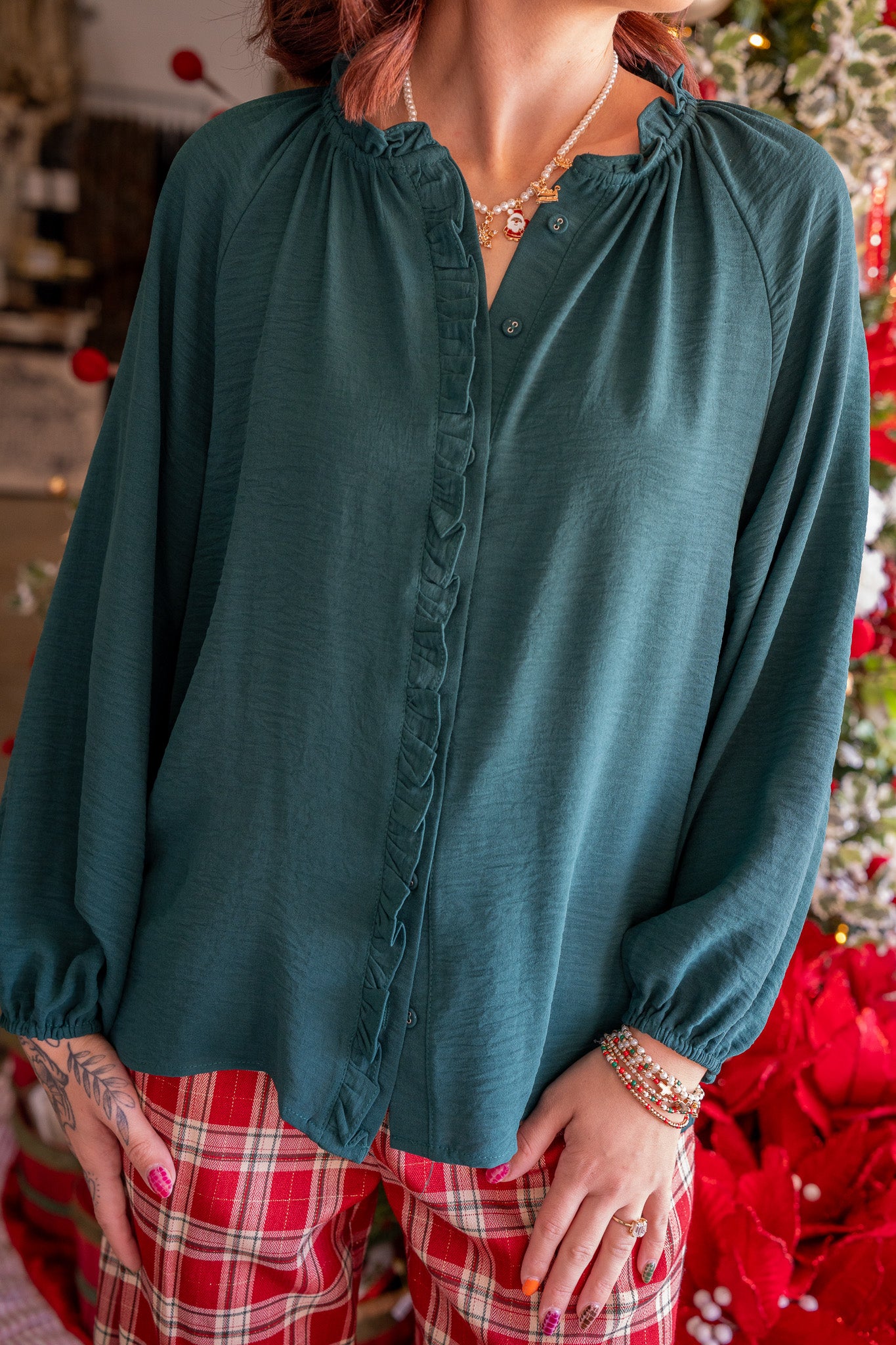 Alice Green Ruffle Blouse