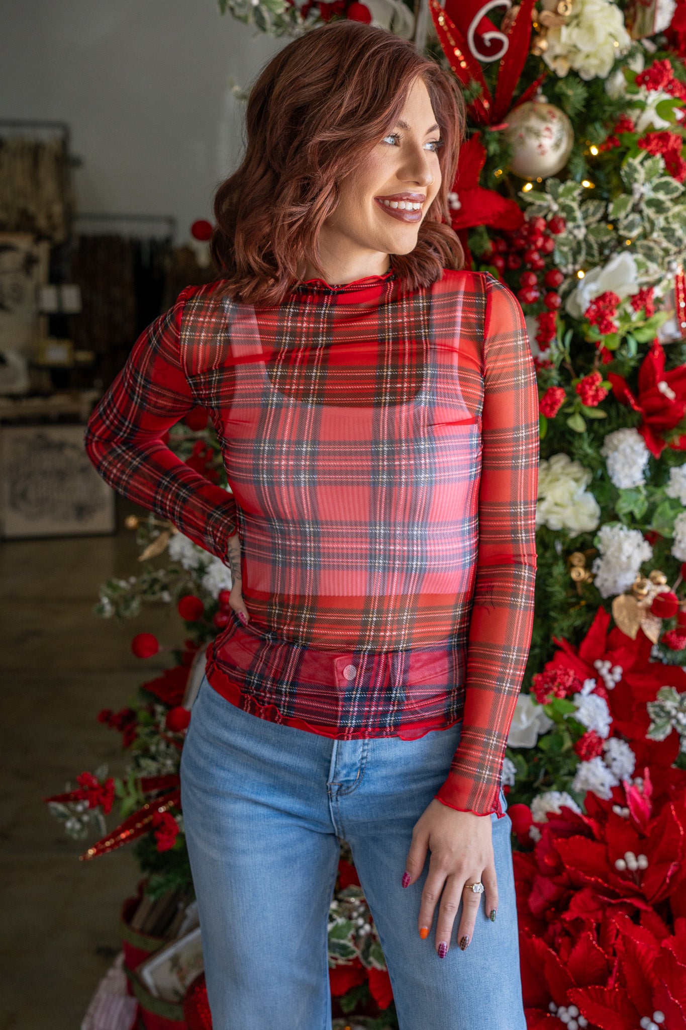 Plaid Your Here Mesh Top