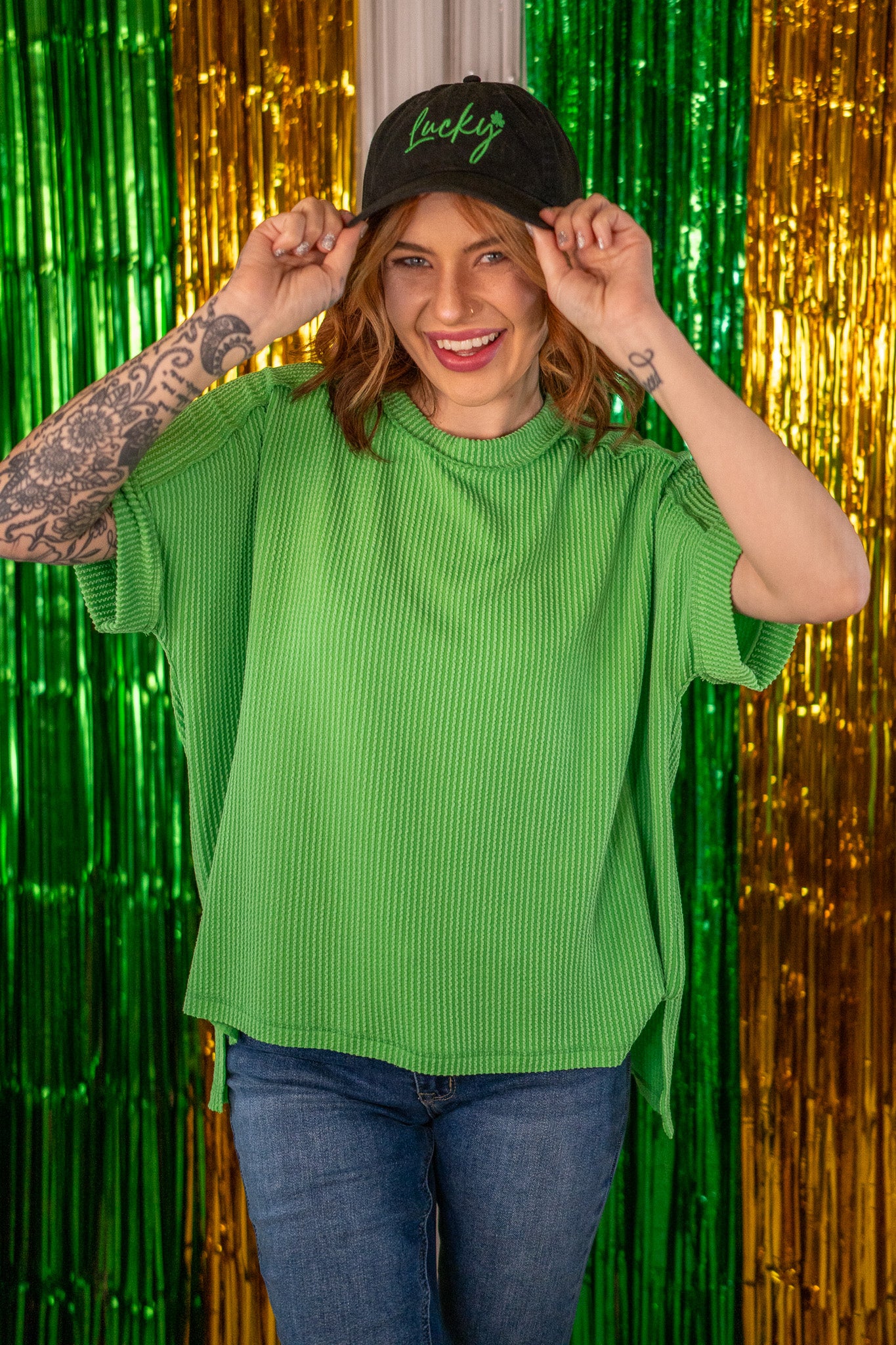 Clara Candy Green Corded Ribbed Top