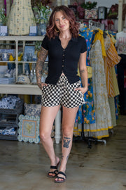 Checked Out Lace Trim Shorts
