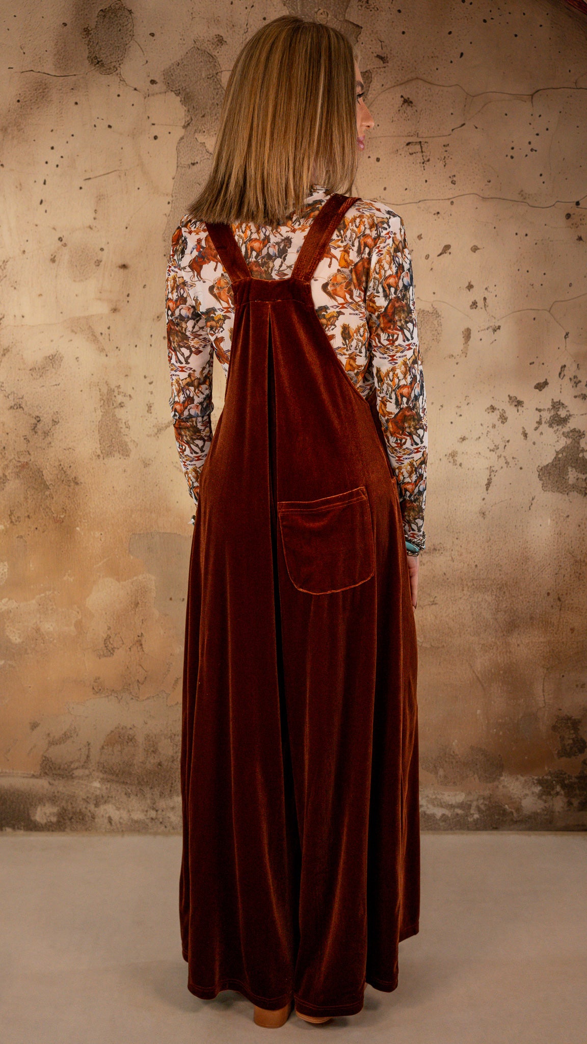 Monica Copper Velvet Overalls