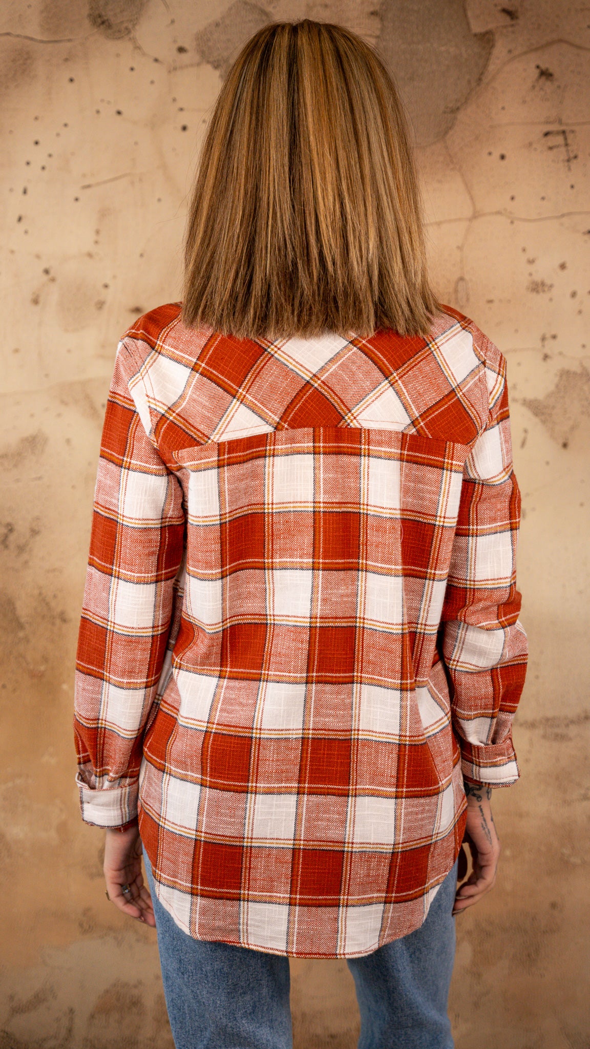 Eyes On Me Rust Plaid Shacket