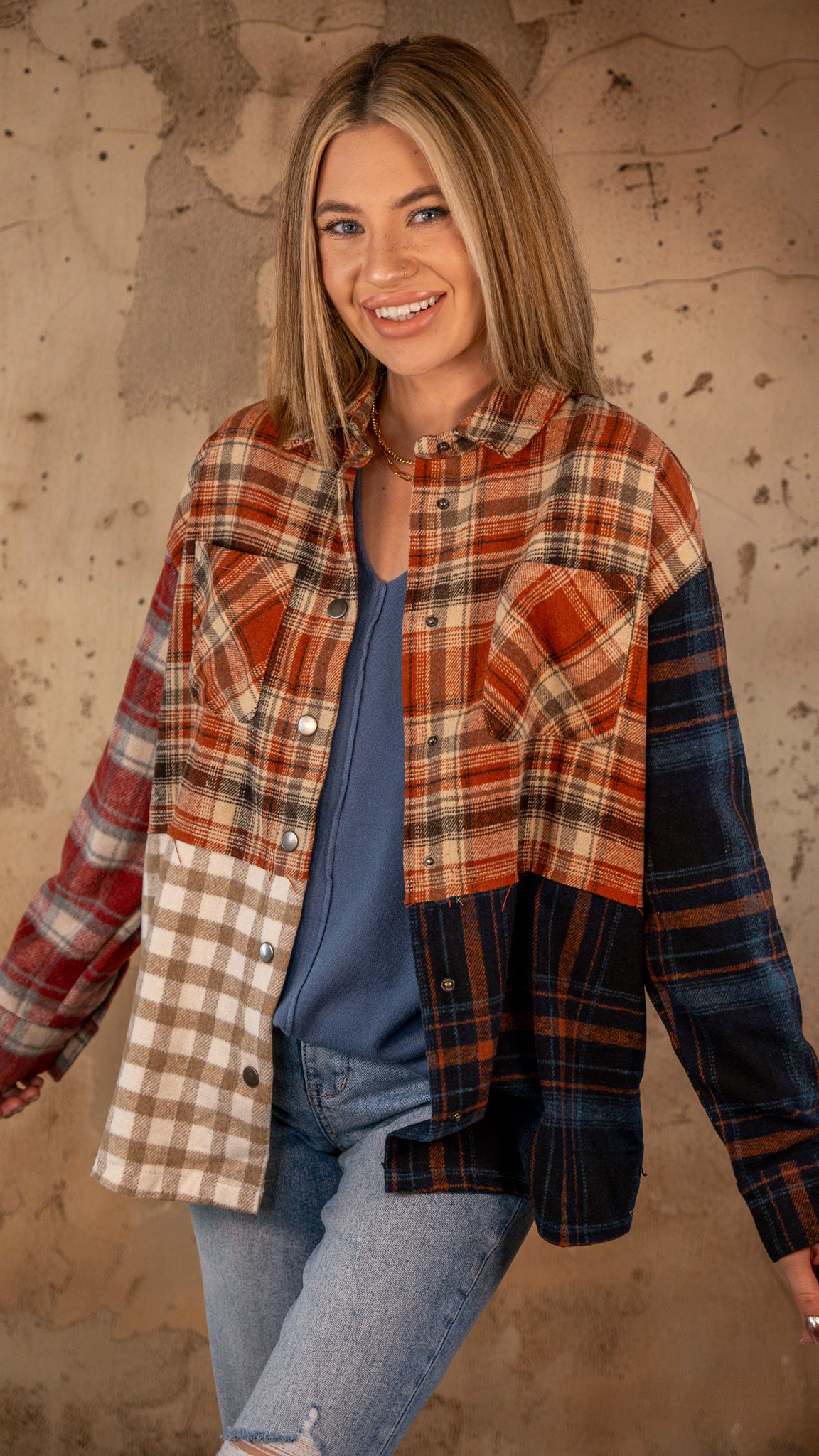 Crystal Mixed Plaid Shacket