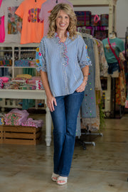 Jorgie Embroidery Striped Blouse