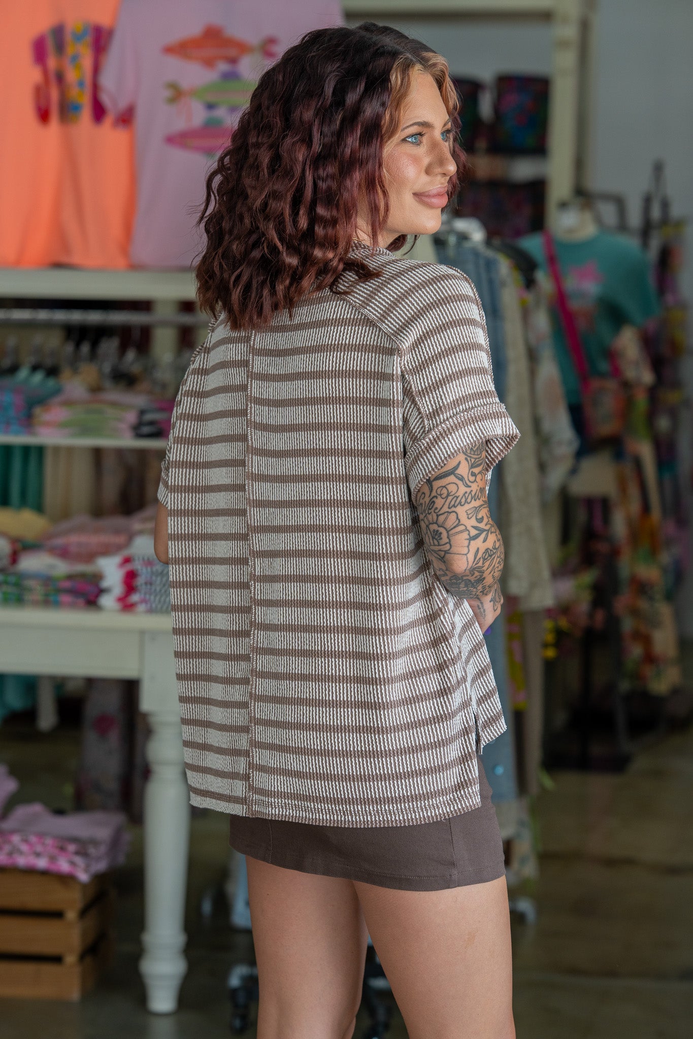 Jolie Mocha Striped Top